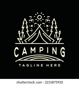 Camping Outdoor illustration Monoline Vector Logo, adventure vintage badge, creative emblem Design For Tshirt