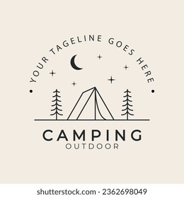 camping outdoor line art logo design vector