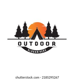 camping outdoor logo icon vector. concept retro illustration design