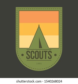 Camping outdoor logo set. Adventure travel logos. Retro camp vectors. Scouts camping club. Scout's labels. Vector illustration.