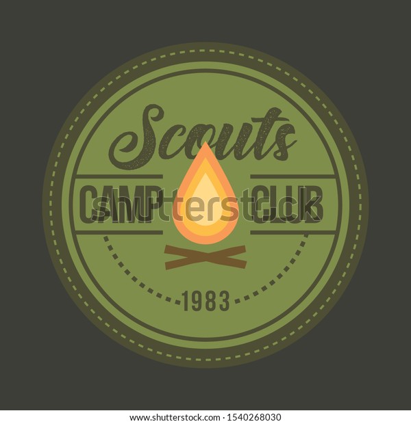 Camping outdoor logo set. Adventure travel\
logos. Retro camp vectors. Scouts camping club. Scout\'s labels.\
Vector illustration.