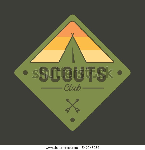 Camping outdoor logo set. Adventure travel\
logos. Retro camp vectors. Scouts camping club. Scout\'s labels.\
Vector illustration.