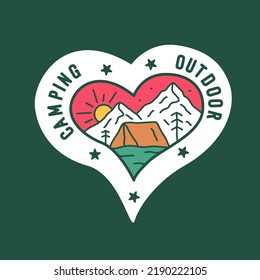 Camping outdoor in nature in love shape. design for t-shirt, badge, sticker etc