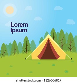 Camping Outdoor Night Background with Tent and Camp Fire