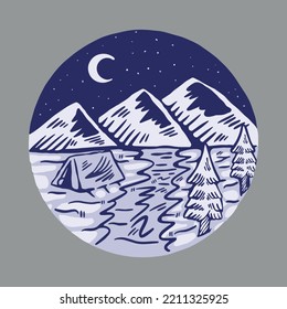 Camping outdoor at night graphic illustration vector art t-shirt design