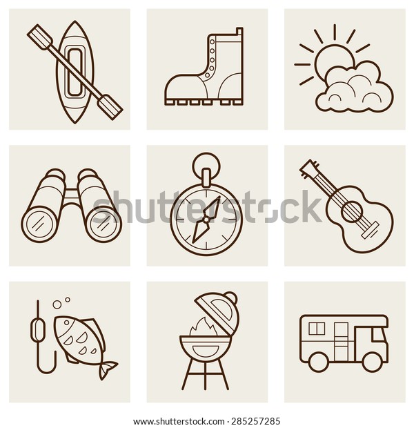 Camping and Outdoor outline\
icons set