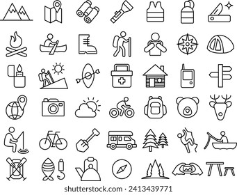 Camping and outdoor simple color line vector icon illustration collection