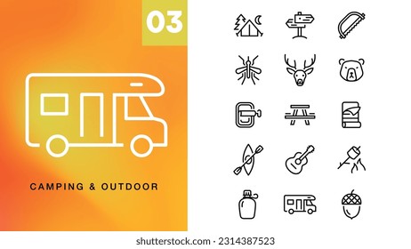 camping outdoor stroke icon set concept icon set stroke