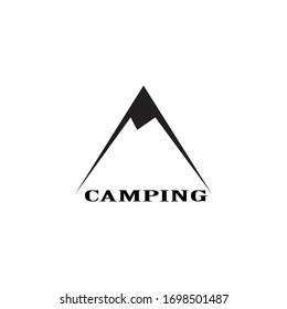 Camping of outdoor tent abstract vector and logo design or template adventure business icon of company identity symbol concept