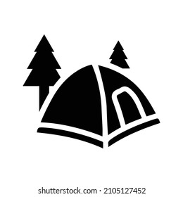 Camping, outdoor, tent icon. Black vector graphics.