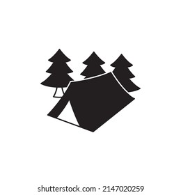 Camping, outdoor tent icon in black flat glyph, filled style isolated on white background