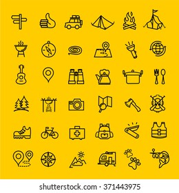 Camping, outdoor, travel. icon set outline vector.