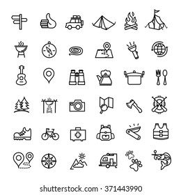 Camping, outdoor, travel. icon set outline vector.