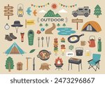 Camping and outdoor vector illustration set