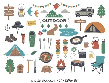 Camping and outdoor vector illustration set