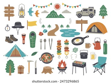 Camping and outdoor vector illustration set