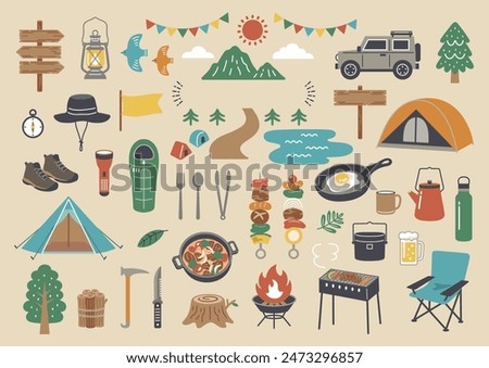 Camping and outdoor vector illustration set
