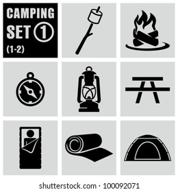 Camping and outdoors icons set 1.