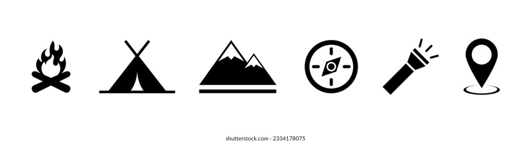 Camping and Outdoors - vector icons. Recreation activities symbols.
