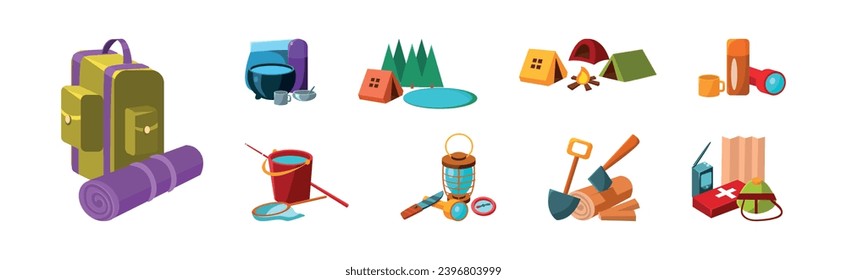 Camping and Outing Object and Equipment Vector Set