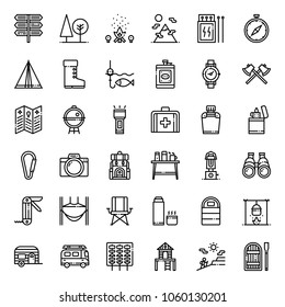 Camping outline icon set, business concept, isolated on white background