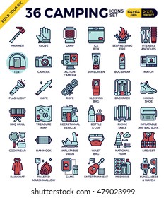 Camping outline icons modern style for website or print illustration