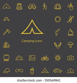 camping outline, thin, flat, digital icon set for web and mobile