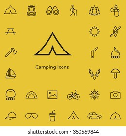 camping outline, thin, flat, digital icon set for web and mobile