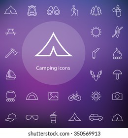 camping outline, thin, flat, digital icon set for web and mobile