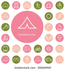 camping outline, thin, flat, digital icon set for web and mobile