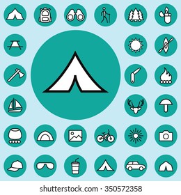 camping outline, thin, flat, digital icon set for web and mobile