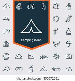 camping outline, thin, flat, digital icon set for web and mobile