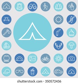 camping outline, thin, flat, digital icon set for web and mobile camping outline, thin, flat, digital icon set for web and mobile