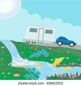 camping over waterfall 