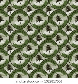 Camping patches pattern design - Outdoors Adventure seamless background with trees and quote - wanderlust queen. Unusual cartoon distressed style. Good for tee, apparel, other prints. Stock vector.
