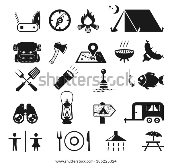 Camping and Picnic icons set\
BW