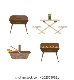 Camping Picnic Inventory and Equipment Isolated Set