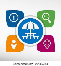 Camping and picnic table icon and icon set vector illustration. Modern Flat style 