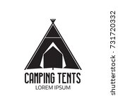 Camping place logo or label template. Outline tepee icon. Hiking and camping tent logotype.