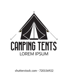 Camping place logo or label template. Outline tepee icon. Hiking and camping tent logotype.
