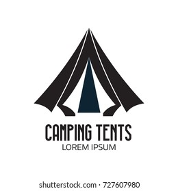 Camping place logo or label template. Outline tepee icon. Hiking and camping tent logotype.