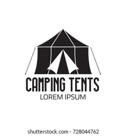 Camping place logo or label template. Outline marquee icon. Hiking and camping tent logotype.