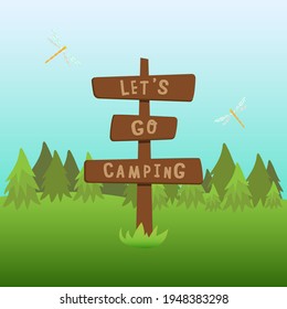Camping pointer. Summer forest. Dragonfly. Isolated vector illustration