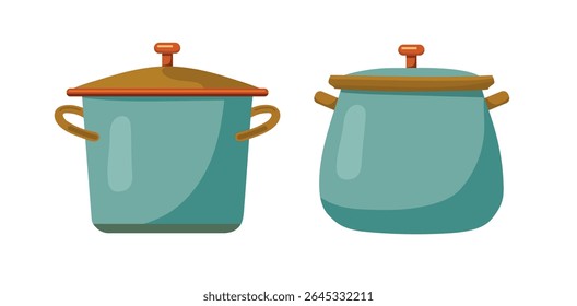 Camping pot, Forest travel. Flat vector clipart, illustration with isolated background.