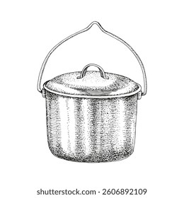 Camping pot hand drawn vector illustration