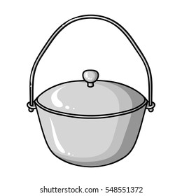 Camping pot icon in monochrome style isolated on white background. Fishing symbol stock vector illustration.