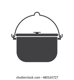 Camping pot outline icon. Barbecue steel bowl vector silhouette illustration. Hiking bowler pot isolated on white background. Camp bowl pictogram in flat design.