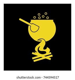 Camping pot over a bonfire icon vector
