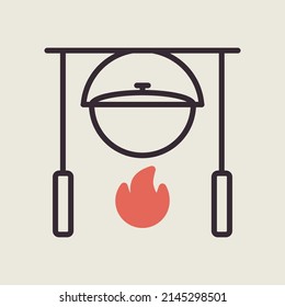 Camping pot over a bonfire vector isolated icon. Hiking sign. Graph symbol for travel and tourism web site and apps design, logo, app, UI