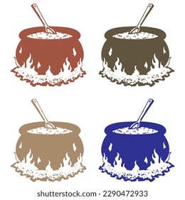 Camping Pot Over The Bonfire Vector Illustration. Tourist Pot Of Food On A Fire
